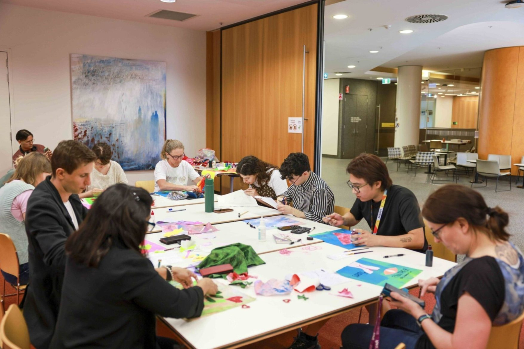 Kirby Institute staff at a UNSW Mardi Gras quilt making workshop. Credit: UNSW Sydney
