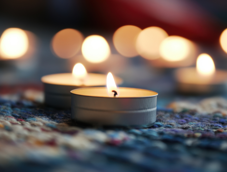 close up of tealight candle somber mourning AI
