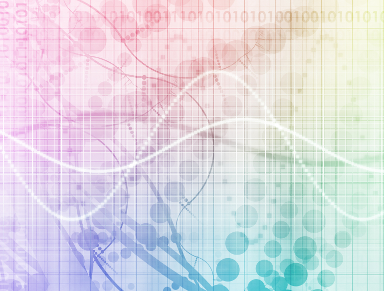 Conceptual medical abstract, rainbow coloured. Binary code and wave lengths. Credit: AdobeStock