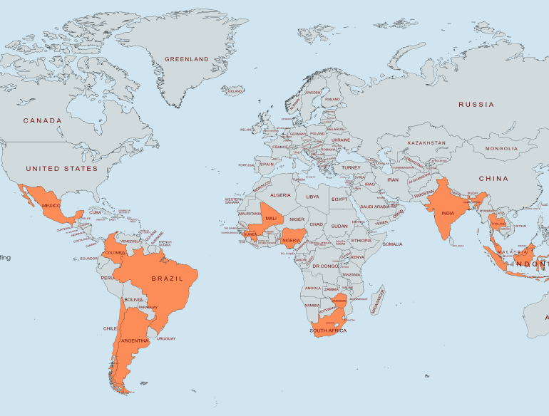 Map Of D²EFT participating countries. Credit: https://www.mapchart.net/world.html