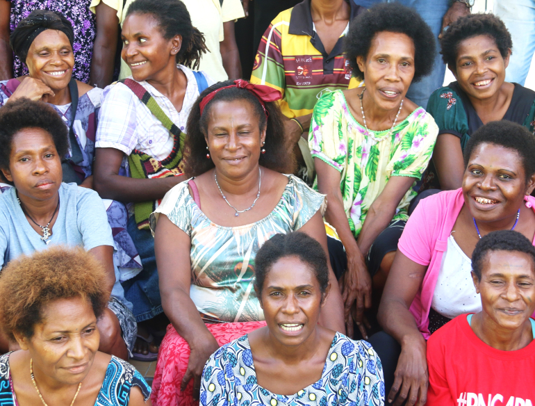 Group of women from Papua New Guinea PNG, village reporters working on informing and recruiting community. Credit: Andrew Vallely