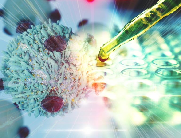 Gene therapy cancer treatment conceptual, with T cell and pipette. Credit: Shutterstock