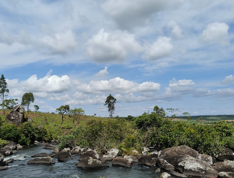 A river in Angola against a blue sky
