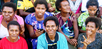 Group of women from Papua New Guinea PNG, village reporters working on informing and recruiting community. Credit: Andrew Vallely