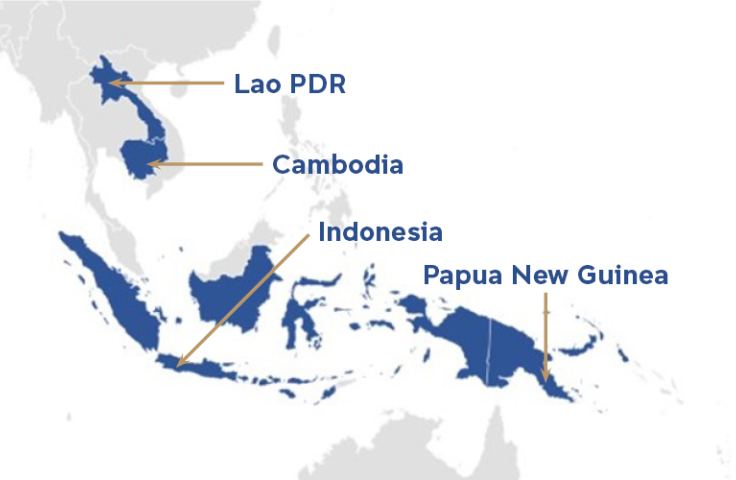 Map highlighting Lao PDR. Cambodia, Indonesia and Papua New Guinea.