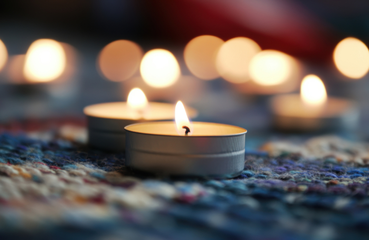 close up of tealight candle somber mourning AI